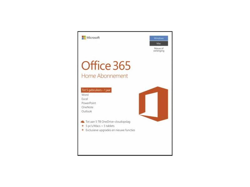 Microsoft Office 365 Home 5PCMAC 1 jaar